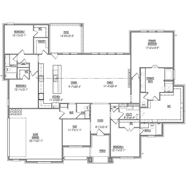 2D floor plan layout for the The Vaquero by Lillian Custom Homes in Peaks at Lone Elm, Waxahachie, TX (Image 3).