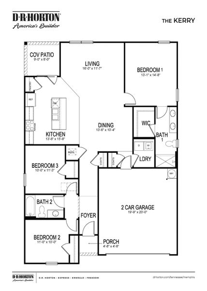 2D floor plan layout of this home in Riggs Pointe, Millington, TN (Image 3).
