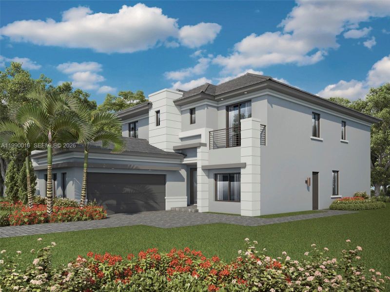 Front exterior of a new home in Greenview at Presidential, Miami, FL, highlighting curb appeal (Image 1). Front exterior of a new home in Greenview at Presidential, Miami, FL, highlighting curb appeal (Image 1).