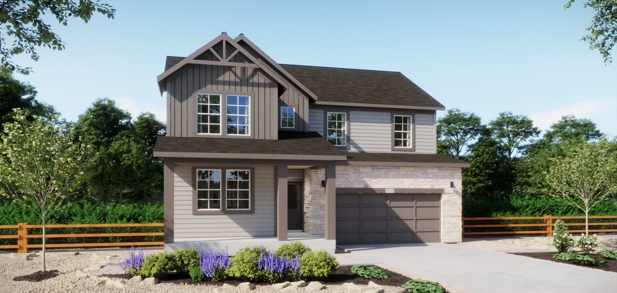 Front exterior of a new home in Talon Pointe, Thornton, CO, highlighting curb appeal (Image 1). Front exterior of a new home in Talon Pointe, Thornton, CO, highlighting curb appeal (Image 1).