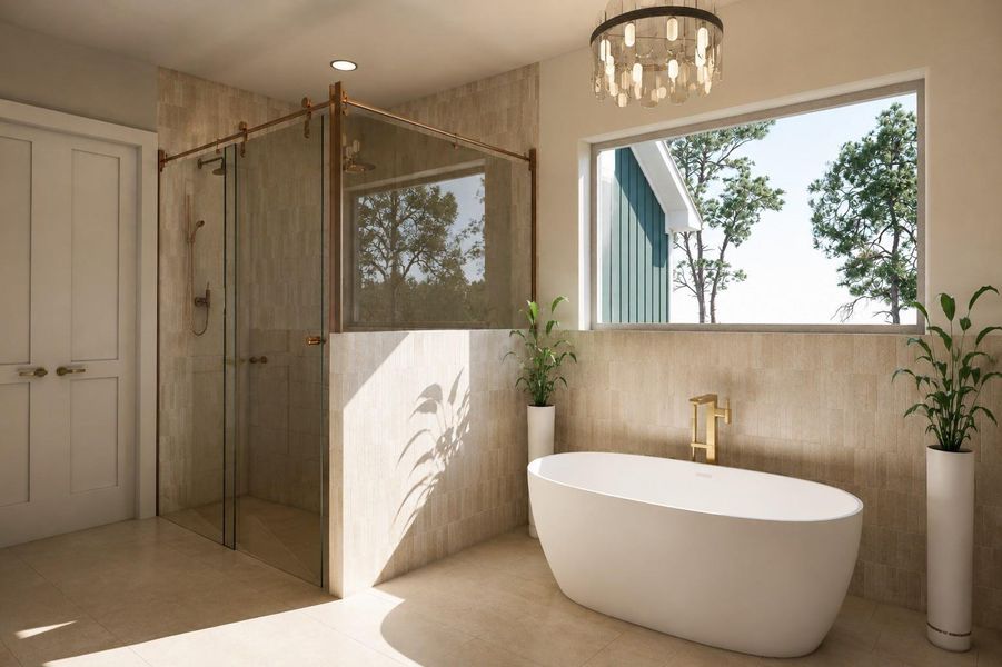 Primary bath will have a soaking tub and separate shower.