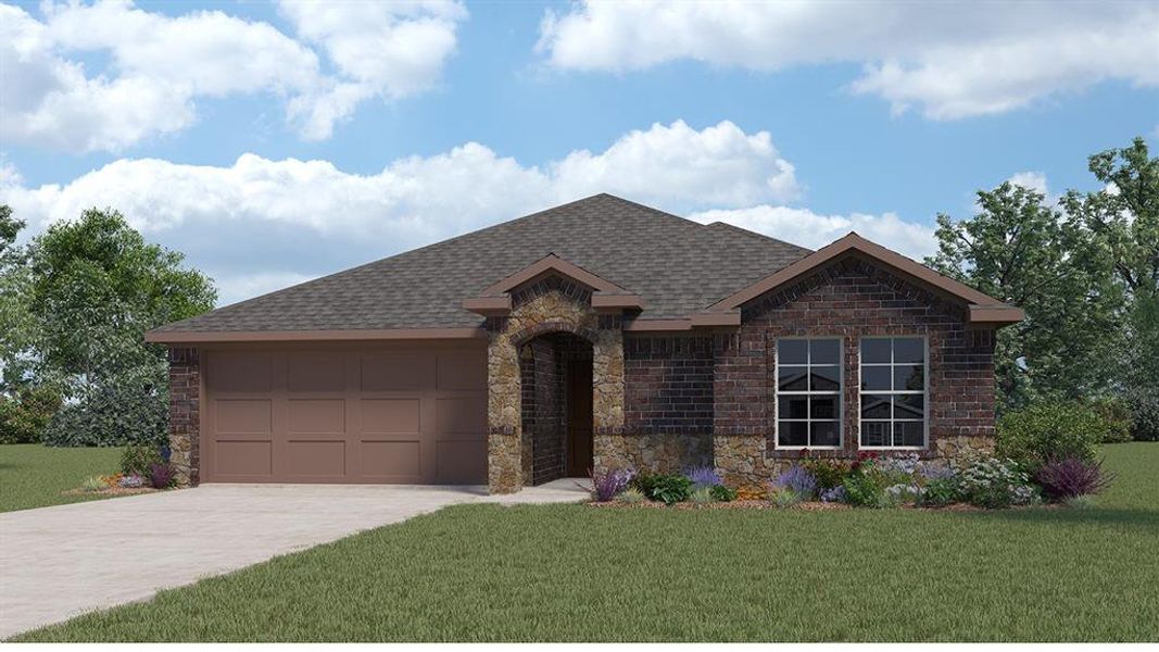 Front exterior of a new home in Three Oaks, Sherman, TX, highlighting curb appeal (Image 1). Front exterior of a new home in Three Oaks, Sherman, TX, highlighting curb appeal (Image 1).