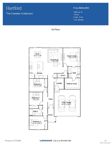 2D floor plan layout of this home in Muegge Farms: The Camden Collection, Bennett, CO (Image 2).