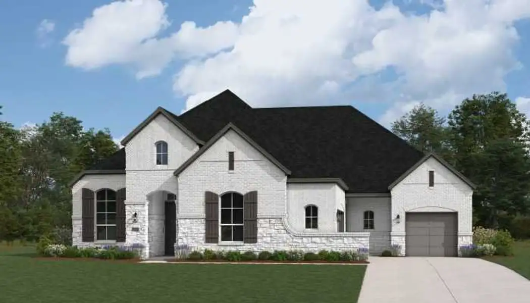 Representative exterior photo of a completed home built from the 281 by Highland Homes in 6 Creeks at Waterridge, Kyle, TX (Image 24). Representative exterior photo of a completed home built from the 281 by Highland Homes in 6 Creeks at Waterridge, Kyle, TX (Image 24).