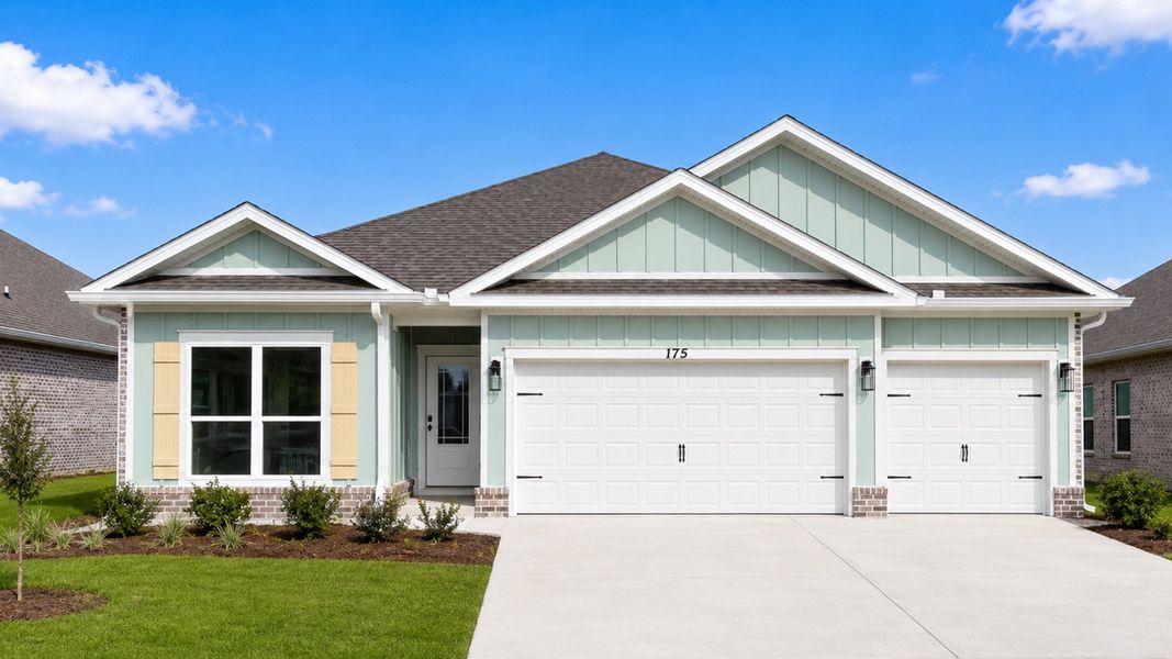 Front exterior of a new home in Owl's Head Farms, Freeport, FL, highlighting curb appeal (Image 1). Front exterior of a new home in Owl's Head Farms, Freeport, FL, highlighting curb appeal (Image 1).