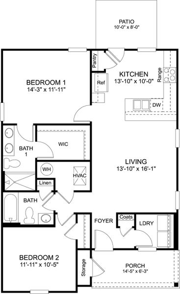 2D floor plan layout for the Perry by D.R. Horton in Lake Terrace, LaFayette, GA (Image 3). 2D floor plan layout for the Perry by D.R. Horton in Lake Terrace, LaFayette, GA (Image 3).