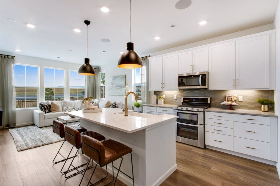 Furnished interior view inside a new home in Candelas Townhomes, Arvada (Image 9). Furnished interior view inside a new home in Candelas Townhomes, Arvada (Image 9).