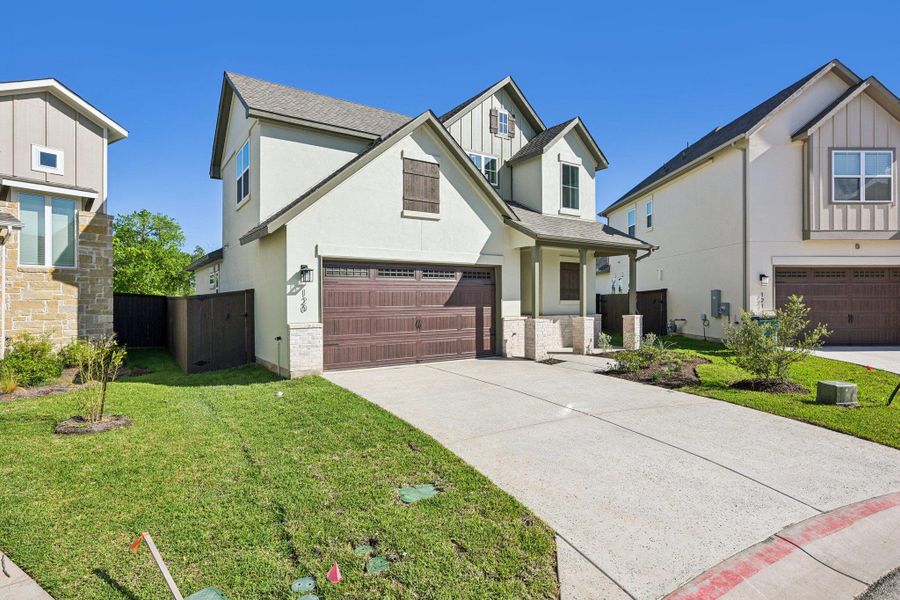 Front exterior of a new home in Cross Creek, Cedar Park, TX, highlighting curb appeal (Image 19).