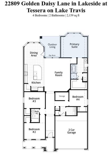 2D floor plan layout of this home in Lakeside at Tessera on Lake Travis, Lago Vista, TX (Image 3).