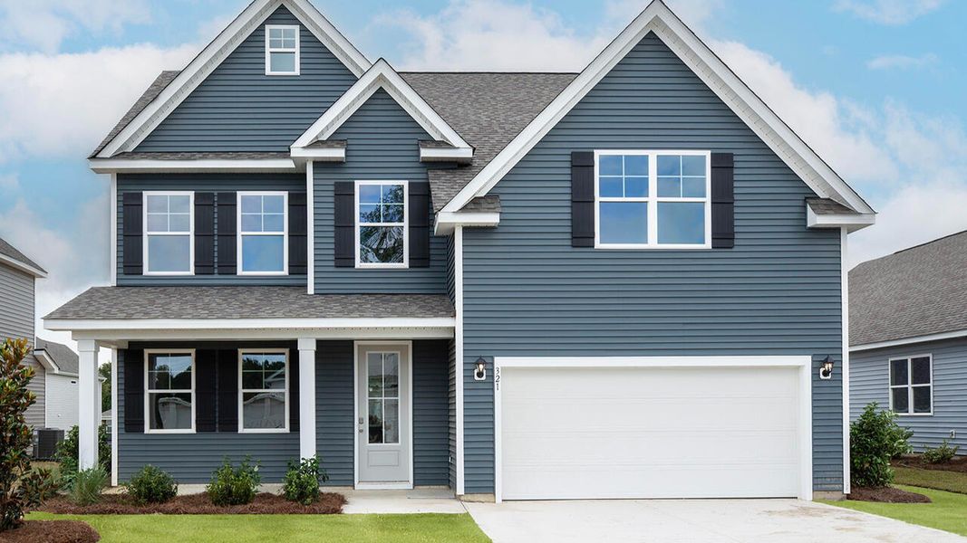 Front exterior of a new home in Grayson Park, Leland, NC, highlighting curb appeal (Image 1).