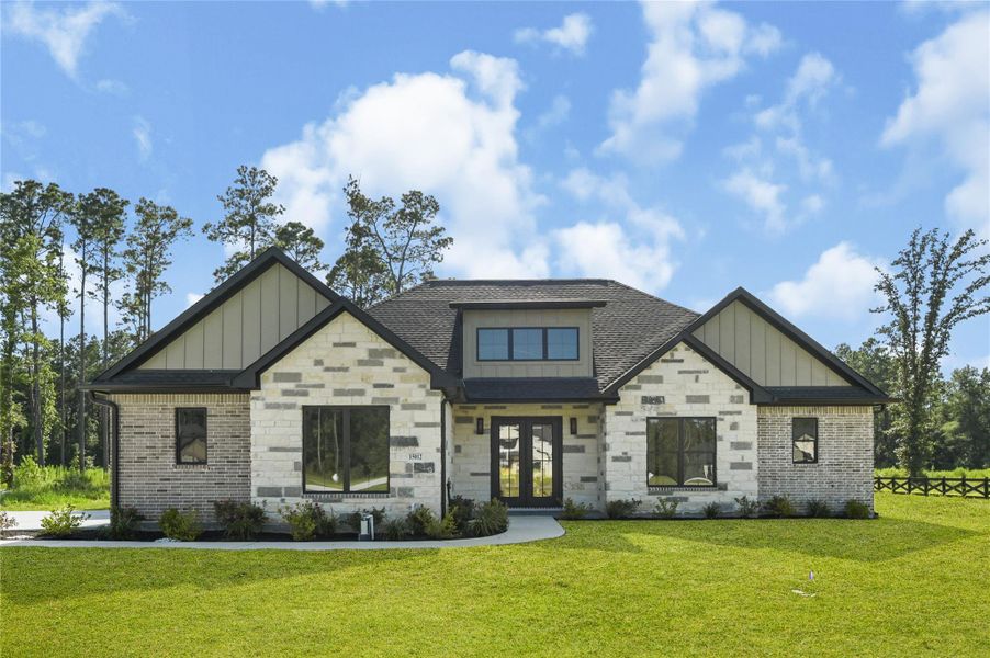 Front exterior of a new home in , Conroe, TX, highlighting curb appeal (Image 2). Front exterior of a new home in , Conroe, TX, highlighting curb appeal (Image 2).