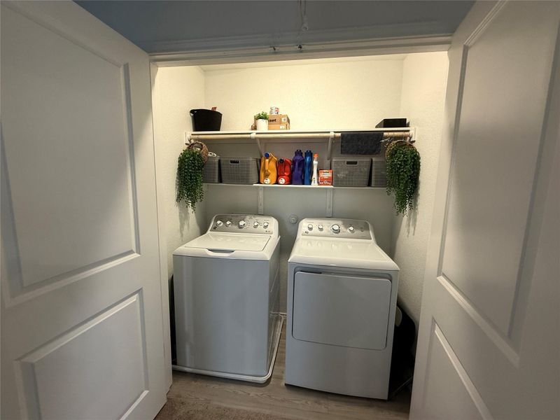 Laundry closet conveniently located upstairs