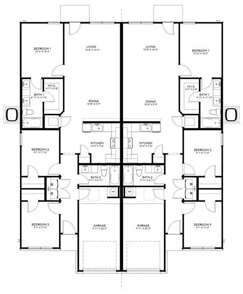 2D floor plan layout for the Nolan by Flintrock Builder in The Valley at Great Hills Duplexes, Copperas Cove, TX (Image 3).