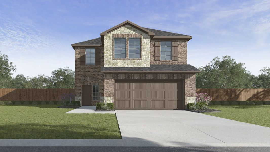 Front exterior of a new home in Silverado, Aubrey, TX, highlighting curb appeal (Image 1). Front exterior of a new home in Silverado, Aubrey, TX, highlighting curb appeal (Image 1).