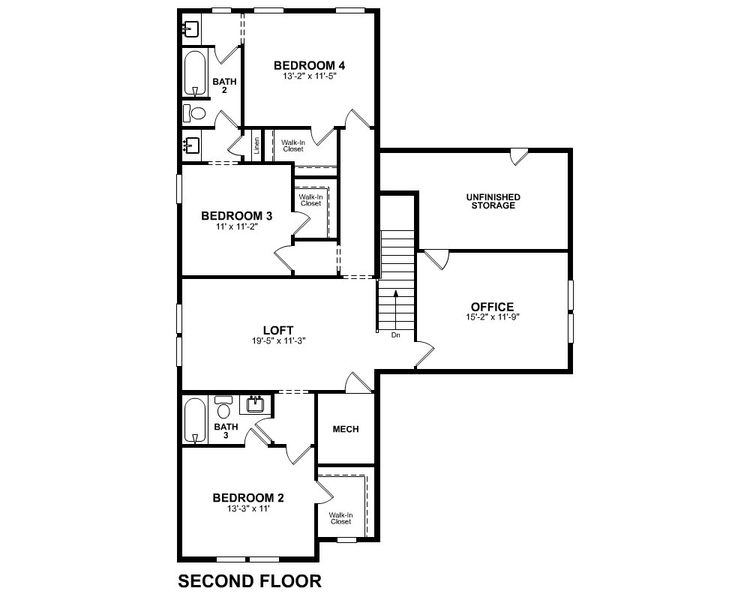 2D floor plan layout of this home in Friendship Village, Apex, NC (Image 3).