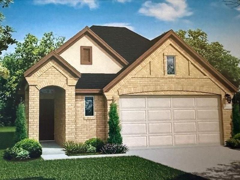 Front exterior of a new home in Grand Central Park, Conroe, TX, highlighting curb appeal (Image 4). Front exterior of a new home in Grand Central Park, Conroe, TX, highlighting curb appeal (Image 4).