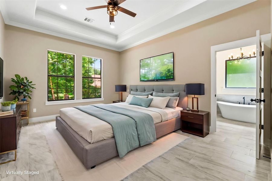 Master bedroom virtually staged. Master bedroom virtually staged.