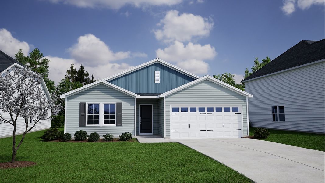 Representative exterior photo of a completed home built from the Dorchester - Genesis Value Collection by Mungo Homes in Citadel Point at Southbridge, Sneads Ferry, NC (Image 16).