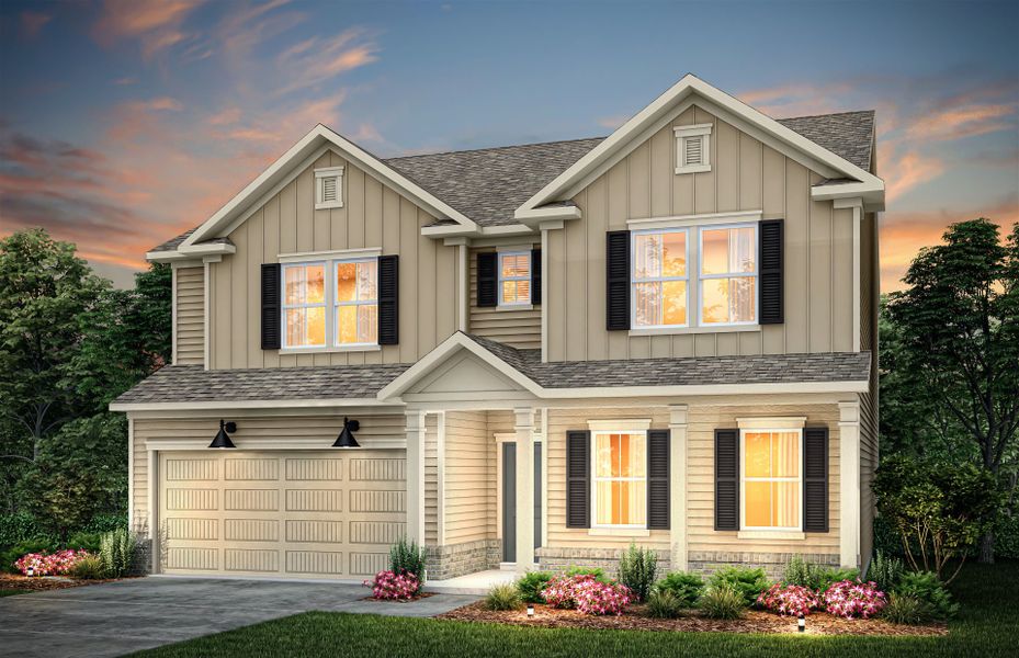 Front exterior of a new home in Stewarts Landing, Charlotte, NC, highlighting curb appeal (Image 20).