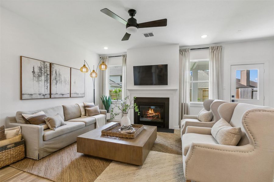 Living space with fireplace