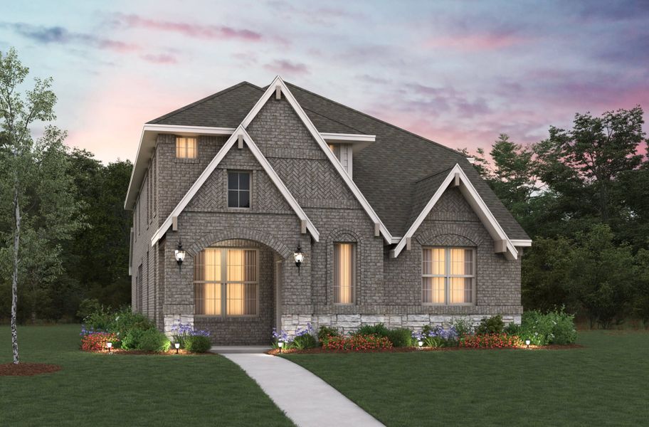 Front exterior of a new home in Wildflower Ranch, Justin, TX, highlighting curb appeal (Image 1). Front exterior of a new home in Wildflower Ranch, Justin, TX, highlighting curb appeal (Image 1).