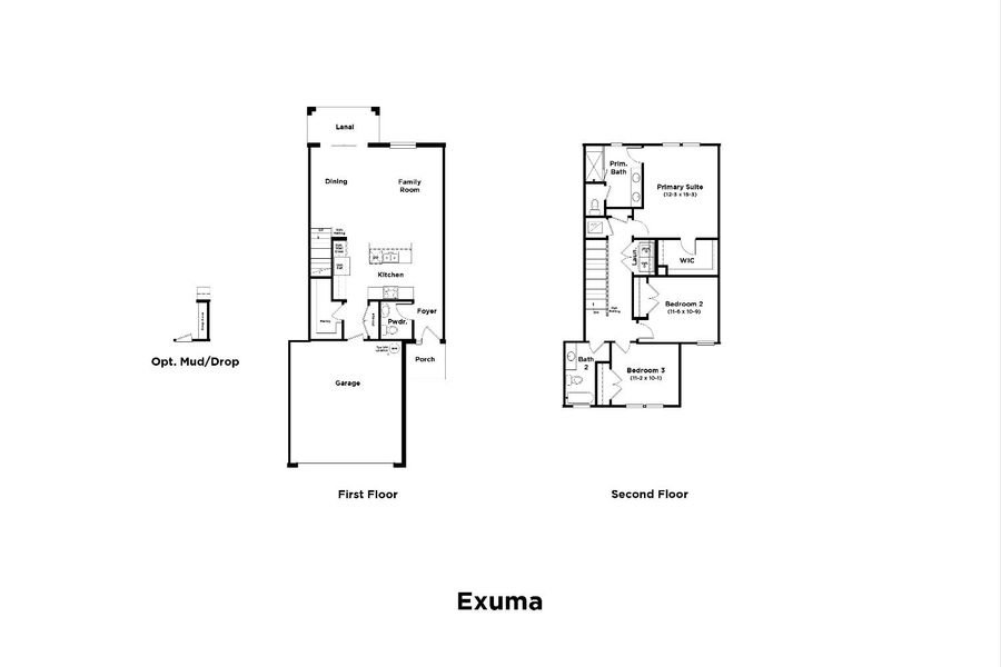 2D floor plan layout for the Exuma by DRB Homes in Lagoon Residences at Epperson, Wesley Chapel, FL (Image 3).
