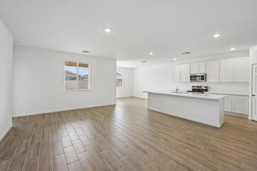 Great room, kitchen and dining Great room, kitchen and dining