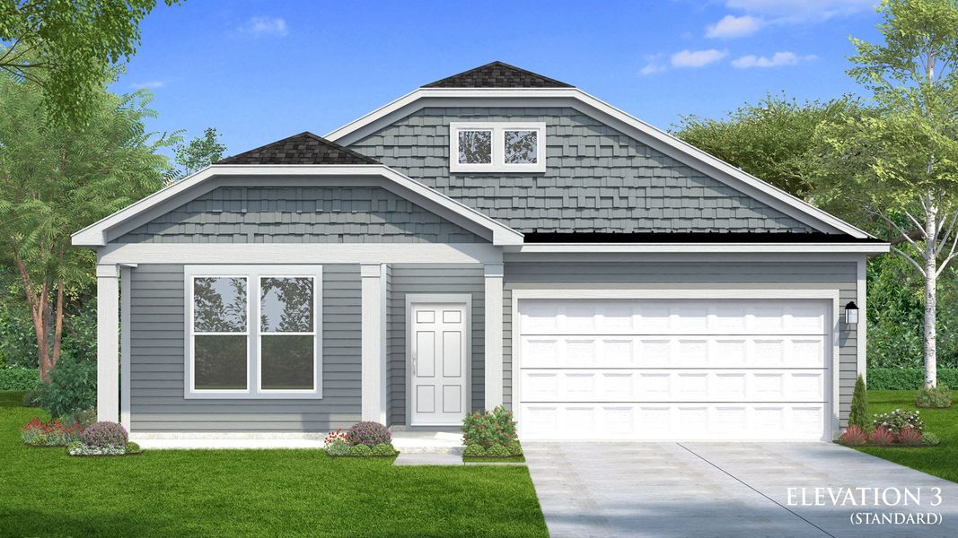 Representative exterior photo of a completed home built from the Chelsea by DRB Homes in Sidney Creek Single Family, Zebulon, NC (Image 11).