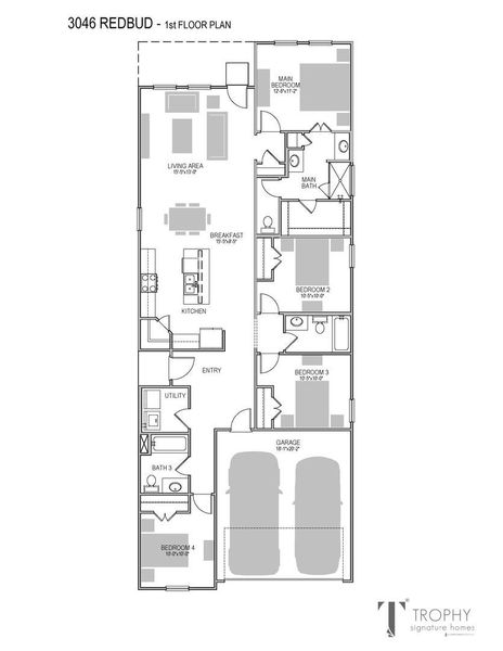 2D floor plan layout of this home in Trinity Ranch, Elgin, TX (Image 5).