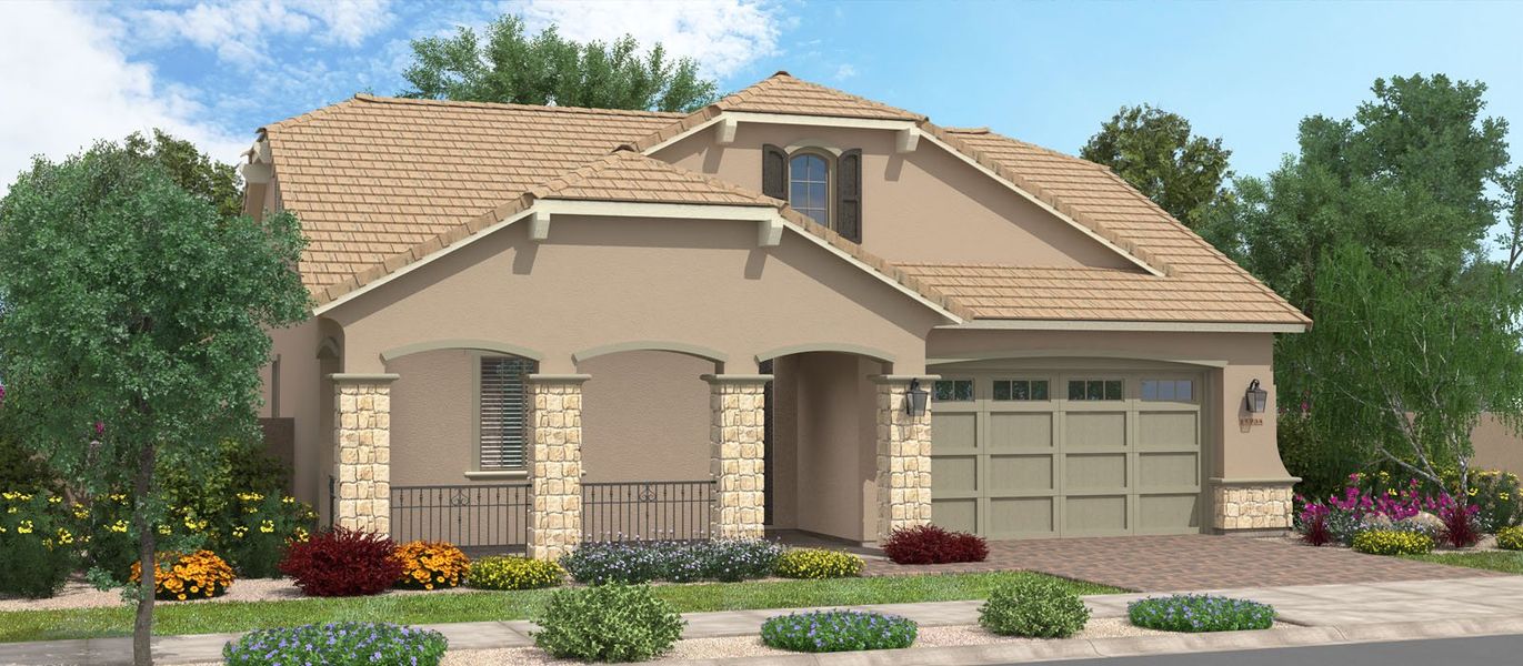 Representative exterior photo of a completed home built from the Acacia by Fulton Homes in Groves at Barney Farms, Queen Creek, AZ (Image 4).