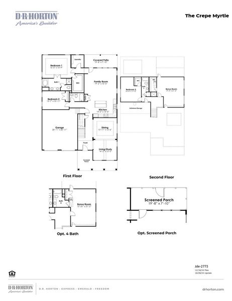 2D floor plan layout for the CREPE MYRTLE by D.R. Horton in Brunswick Plantation, Calabash, NC (Image 2).