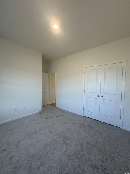 Unfurnished bedroom with carpet and a closet