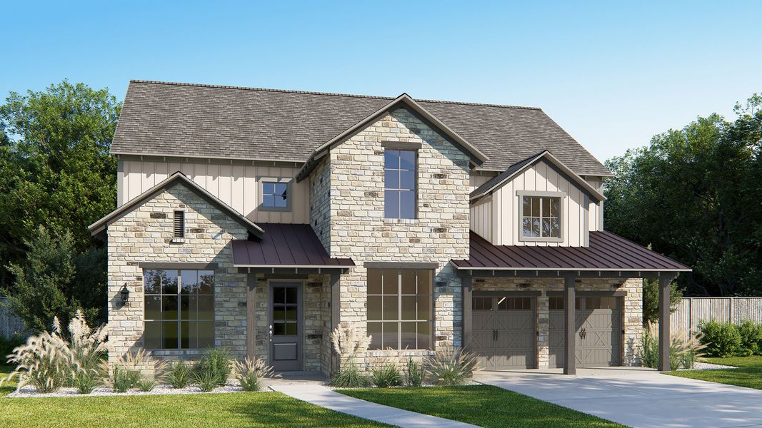 Representative exterior photo of a completed home built from the 536A by Britton Homes in The Tribute, The Colony, TX (Image 8). Representative exterior photo of a completed home built from the 536A by Britton Homes in The Tribute, The Colony, TX (Image 8).
