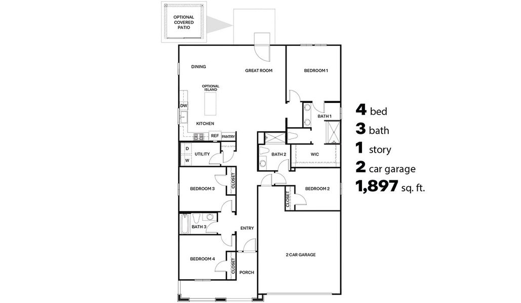 2D floor plan layout for the Mariposa - C40M by D.R. Horton in Hanson Ridge, Vail, AZ (Image 3).