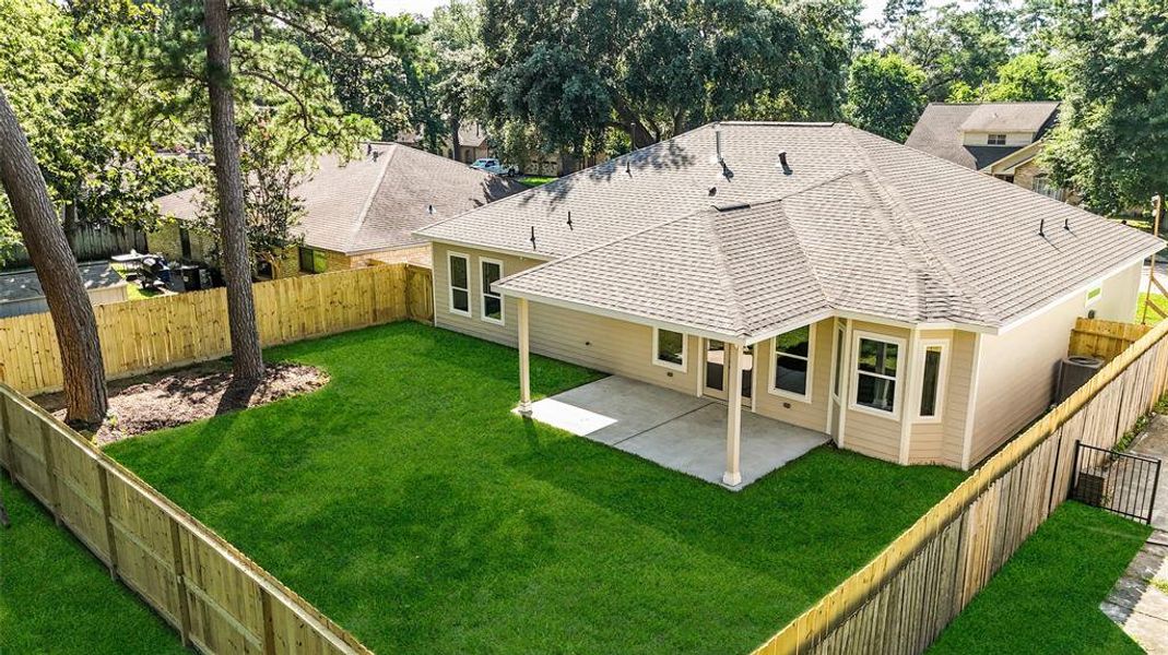 Aerial shot of your beautiful backyard. Notice brand new fencing on all neighboring sides!