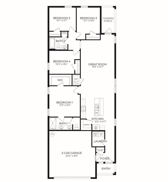 2D floor plan layout of this home in Campbell Crossing, Port Orange, FL (Image 1).