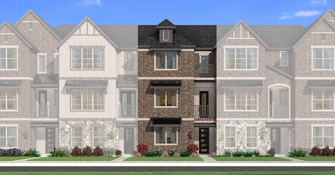 Representative exterior photo of a completed home built from the Imperial by Mattamy Homes in Wade Settlement Townhomes, Frisco, TX (Image 6). Representative exterior photo of a completed home built from the Imperial by Mattamy Homes in Wade Settlement Townhomes, Frisco, TX (Image 6).