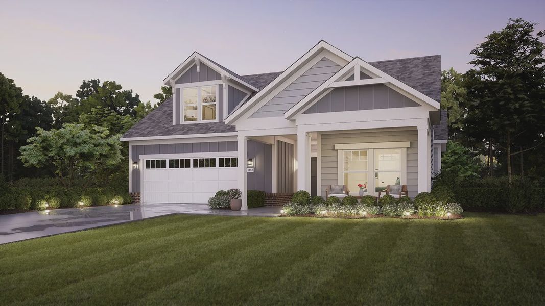 Representative exterior photo of a completed home built from the Portico by Epcon Communities in The Courtyards at Bailey Farms, Dacula, GA (Image 26).