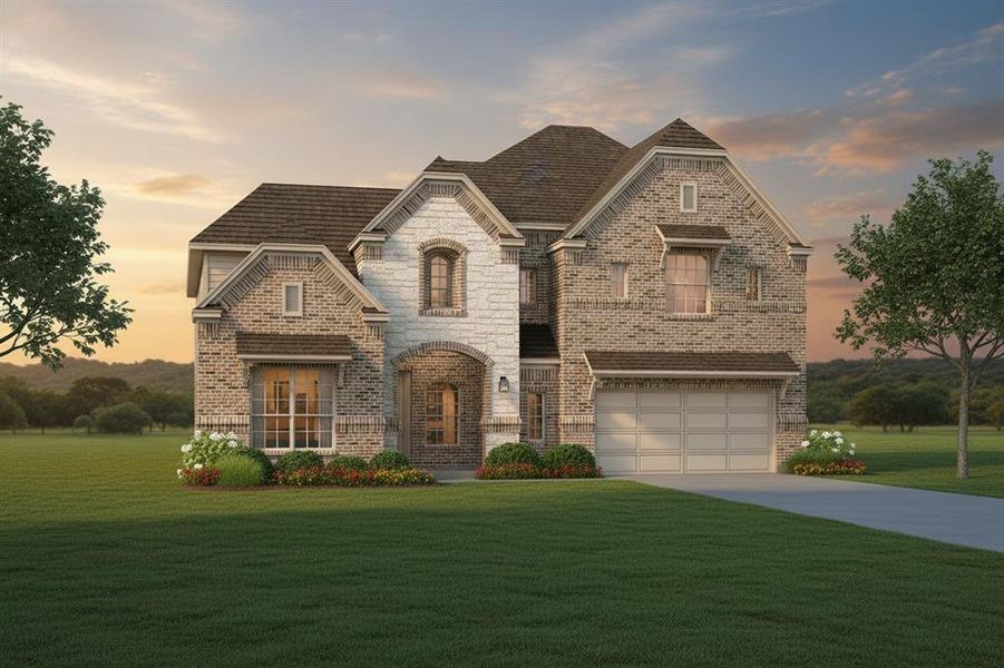 Front exterior of a new home in Westside Preserve, Midlothian, TX, highlighting curb appeal (Image 23).