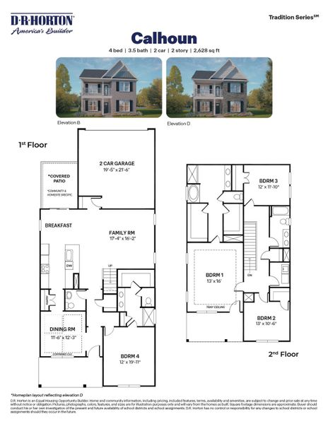 2D floor plan layout for the Calhoun by D.R. Horton in Madden West, Fuquay Varina, NC (Image 3).