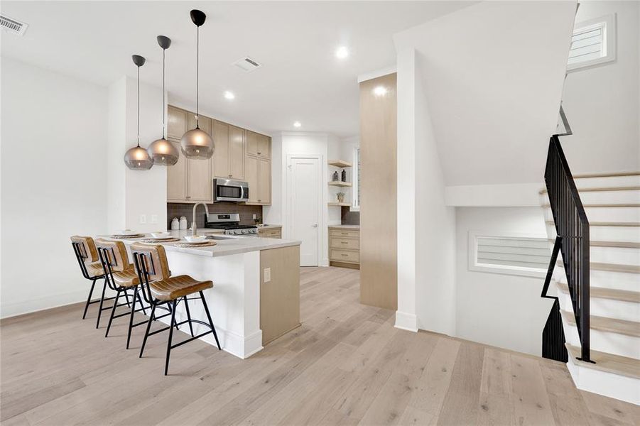 View of the open-concept kitchen on the second floor.