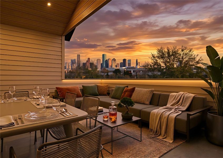 An elevated retreat where sunset becomes part of your daily routine. Framed views of the skyline and a covered terrace designed for both intimate dinners and relaxed evenings create a seamless extension of indoor living. An elevated retreat where sunset becomes part of your daily routine. Framed views of the skyline and a covered terrace designed for both intimate dinners and relaxed evenings create a seamless extension of indoor living.