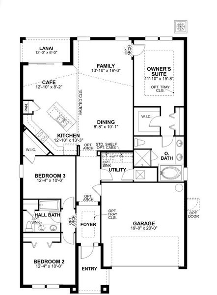 2D floor plan layout for the Hartford II by M/I Homes in Connerton, Land O' Lakes, FL (Image 3).