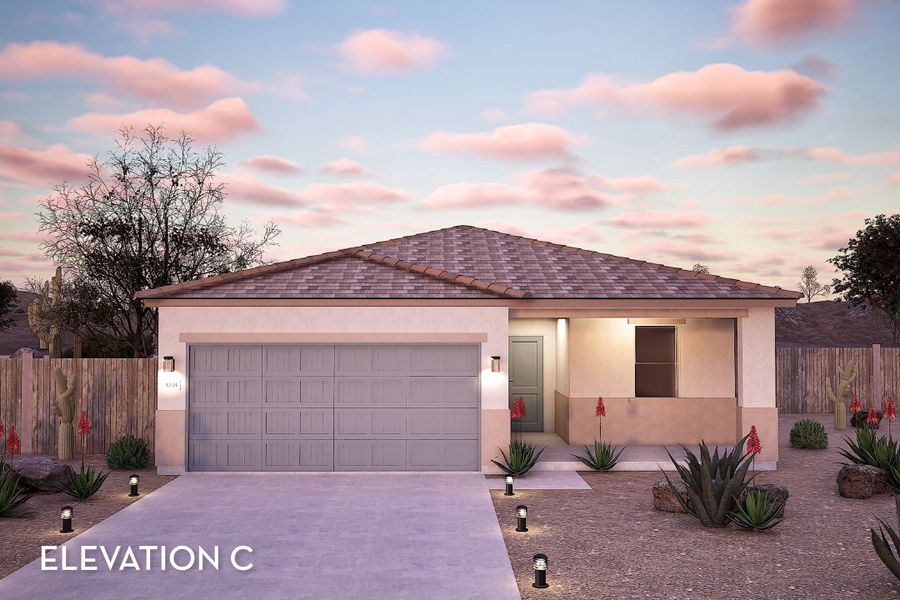 Representative exterior photo of a completed home built from the Frio by CastleRock Communities in Hayden Estates, Buckeye, AZ (Image 14). Representative exterior photo of a completed home built from the Frio by CastleRock Communities in Hayden Estates, Buckeye, AZ (Image 14).