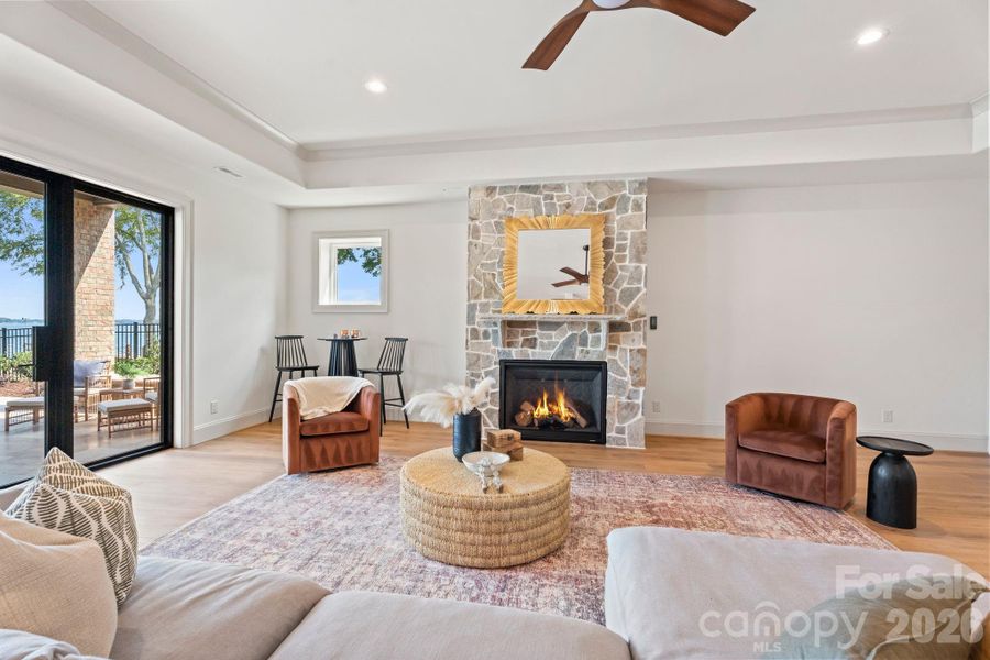 Gas fireplace with stone accent