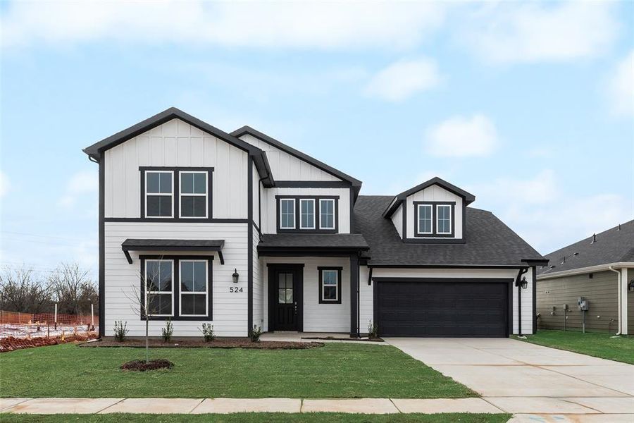 Front exterior of a new home in Creekside of Crowley, Crowley, TX, highlighting curb appeal (Image 1). Front exterior of a new home in Creekside of Crowley, Crowley, TX, highlighting curb appeal (Image 1).