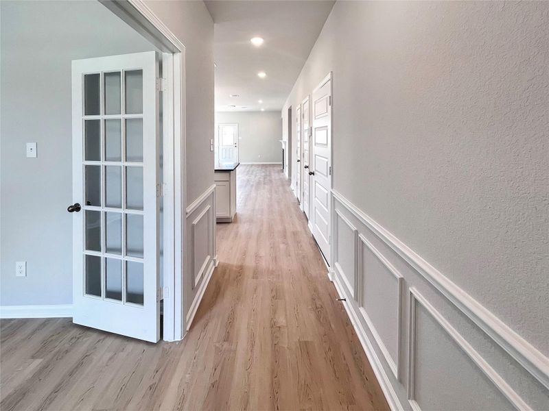 The Kettering II- Foyer and Study with French doors. Home under construction. Sample floor plan photo used for illustrative purposes only. Upgrades, selections options, windows and colors may vary. The Kettering II- Foyer and Study with French doors. Home under construction. Sample floor plan photo used for illustrative purposes only. Upgrades, selections options, windows and colors may vary.