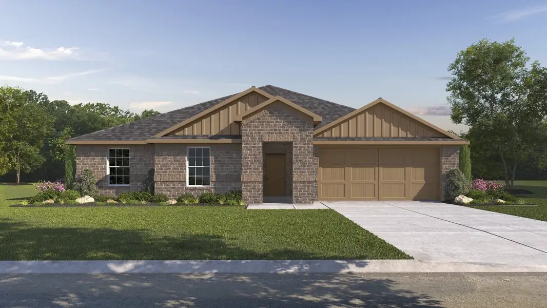 Front exterior of a new home in Sweetwater Springs, Sherman, TX, highlighting curb appeal (Image 1). Front exterior of a new home in Sweetwater Springs, Sherman, TX, highlighting curb appeal (Image 1).