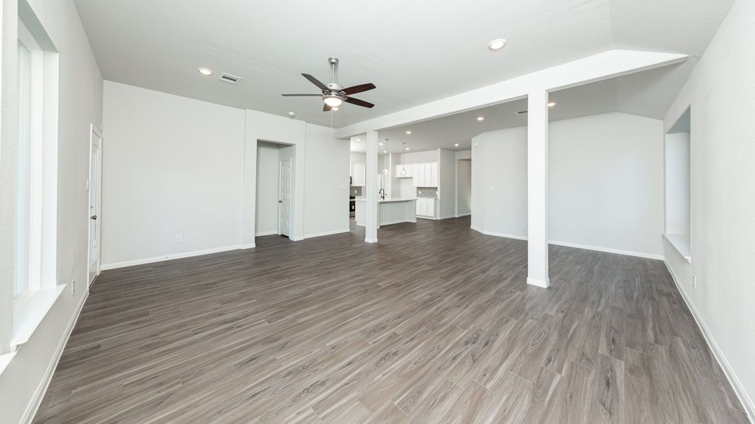 Family Room to Dining Area and Kitchen
