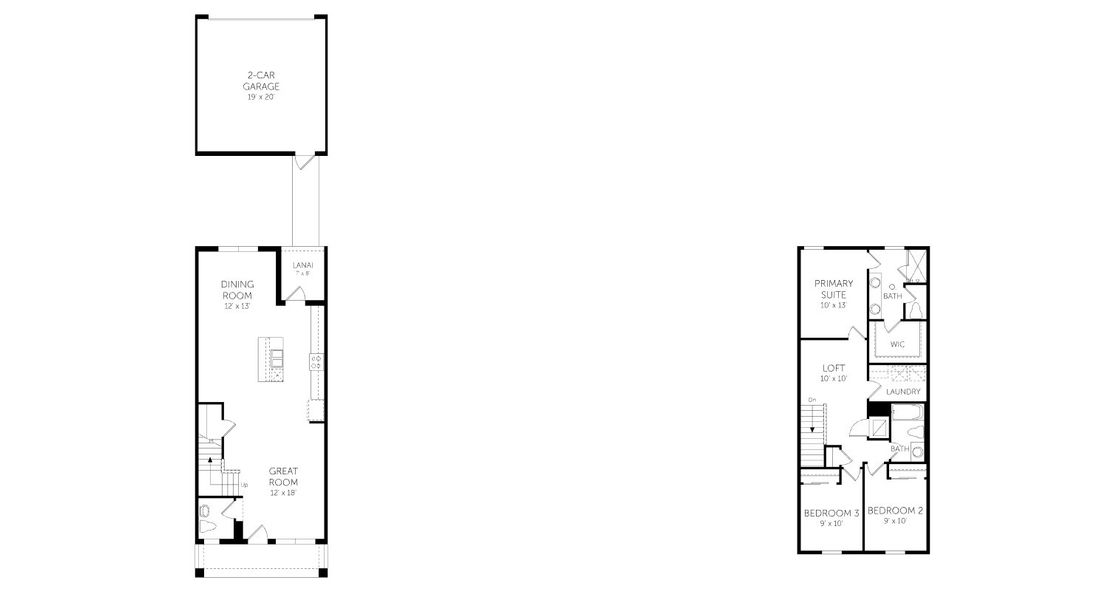2D floor plan layout for the Sage - Townhomes by Dream Finders Homes in Hamlin Meadows, Winter Garden, FL (Image 3).